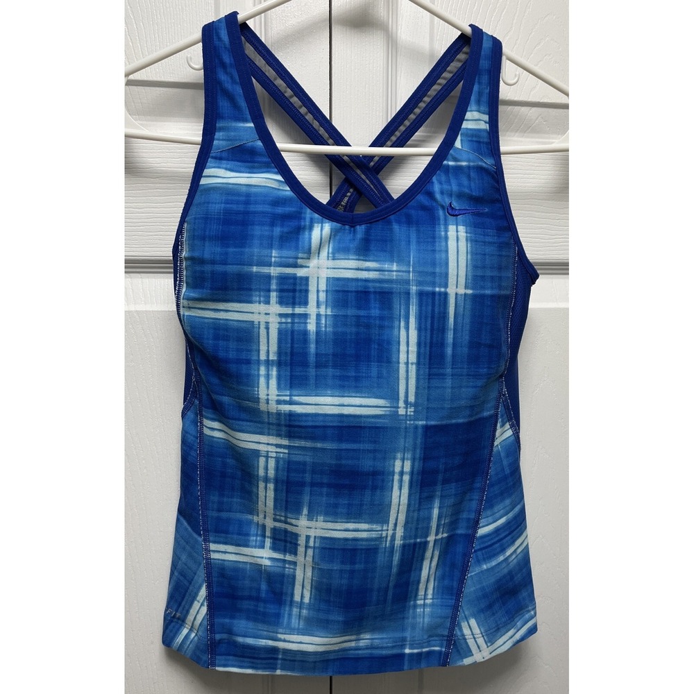 NIKE DRI-FIT ATHLETIC TANK TOP Crossback Blue Womens Size XS Yoga Running Hiking